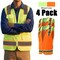 Zfeel ZF304 Hi-Vis Reflective Safety Vest Polyester Mesh Zip Front Multi Pocket Work Safety Vest Neon Orange Yellow 4 Pack